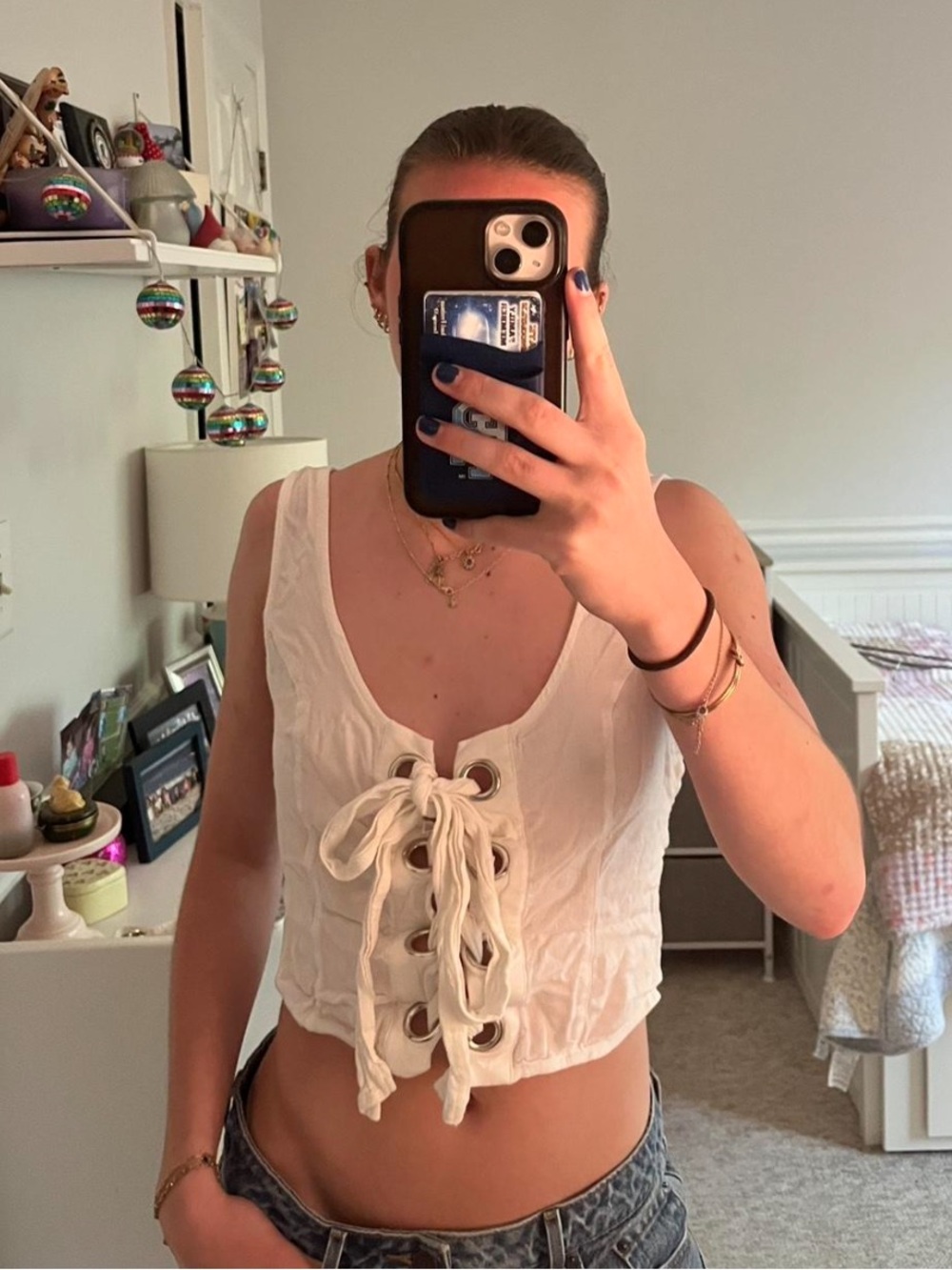 Free People Women’s White Lace-Up Crop Top